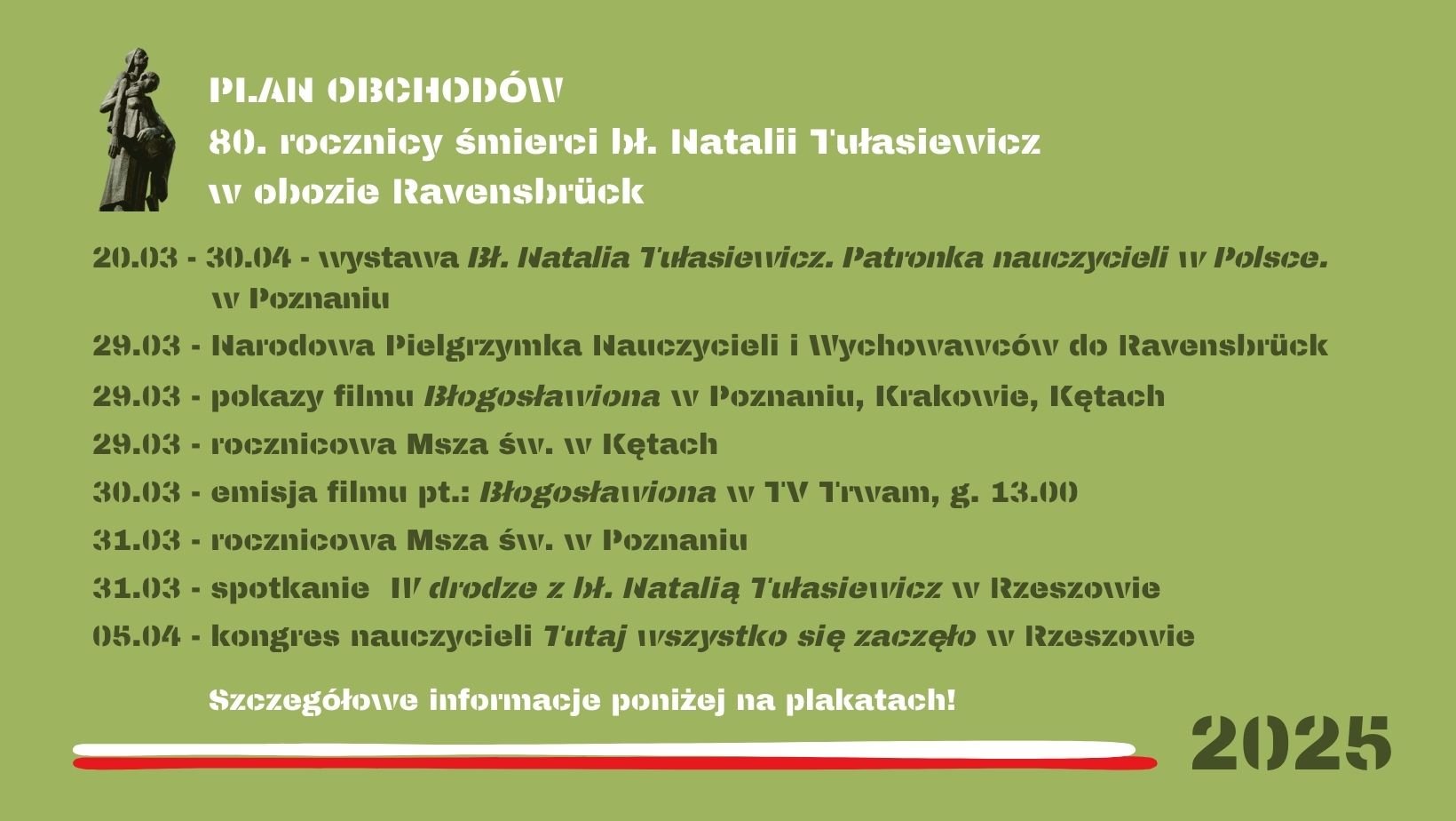 Read more about the article Zapoznaj się z planem obchodów 80. rocznicy śmierci bł. Natalii Tułasiewicz w Ravensbrück